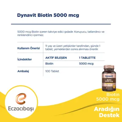 Dynavit Biotin 5000 mcg 100 Tablet - 2